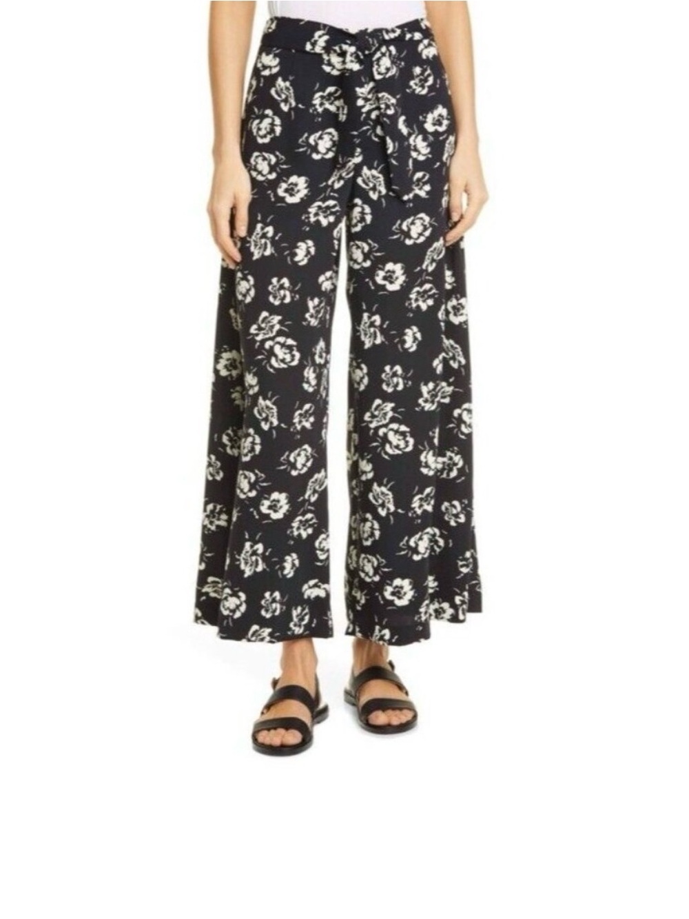 Polo by Ralph Lauren Black Wide-Leg Floral Tie-Waist Pants